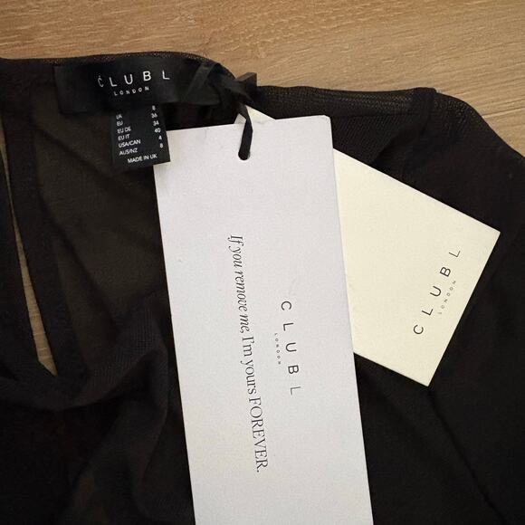 Club L London KOAMI Black Mesh Long-Sleeve Ruched Maxi Dress High Split 4 - Picture 2 of 13